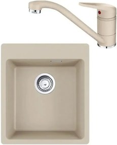Set chiuveta bucatarie compozit Franke Maris Avena 44x50 cm cu 1 cuva finisaj bej mat si baterie Novara Plus