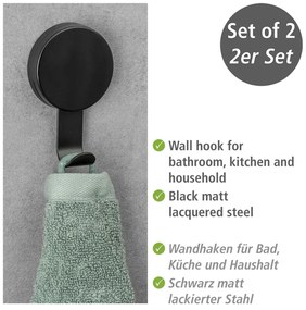 Set 2 cârlige pentru prosoape Wenko Pavia, negru