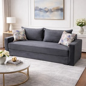 Canapea LARISA extensibila, 3 locuri, cu lada de depozitare, catifea gri , 220x95x85 Gri, Catifea
