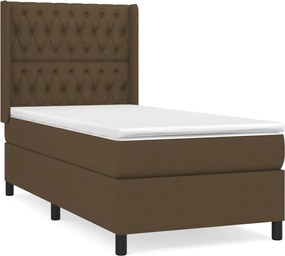 vidaXL Pat box spring cu saltea, maro închis, 90x190 cm, textil