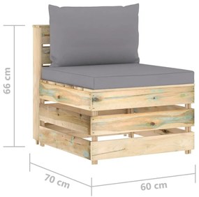 Set mobilier de gradina cu perne, 8 piese, lemn verde tratat Gri si maro, 8