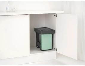 Cos de gunoi colectare selectiva Brabantia Sort&Go 1008862, 2x15 L, Montaj intern cu cadru telescopic, Gri/verde