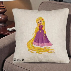 Perna Personalizata Rapunzel Par Lung Floral, 40x40 cm, Bej Canapea, Husa Detasabila, Perna Inclusa, BEKZ®