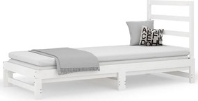 vidaXL Pat de zi extensibil, alb, 2x(90x190) cm, lemn masiv de pin