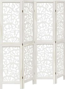 vidaXL Paravan cameră 4 panouri, alb, lemn masiv paulownia