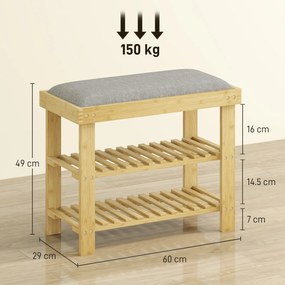 HOMCOM Bancă pentru încălțăminte din bambus, raft pentru încălțăminte cu 3 niveluri, stil scandinav, 60 x 29 x 49 cm, lemn natural | Aosom Romania