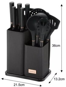 Set cutite si ustensile de bucatarie Klausberg KB 7835, 12 piese, Otel inoxidabil, Negru
