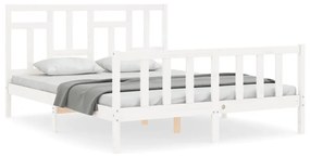 3193147 vidaXL Cadru de pat cu tăblie, alb, king size, lemn masiv