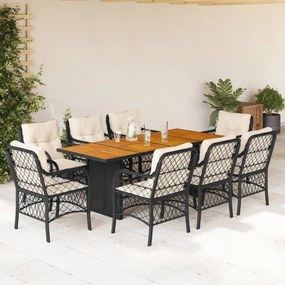 3212071 vidaXL Set mobilier de grădină cu perne, 9 piese, negru, poliratan