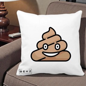 Perna Decorativa Emoji Poop Funny, 40x40 cm, Alba Mata, Husa Detasabila, Perna Inclusa, BEKZ®