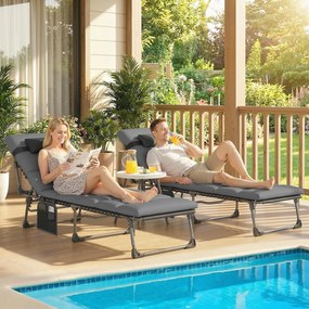 Outsunny Set de 2 Șezlonguri de Grădină Saltea XXL 9cm Reglabil 180° Complet Pliabil în 5 Poziții 200x57x38cm Gri | Aosom Romania