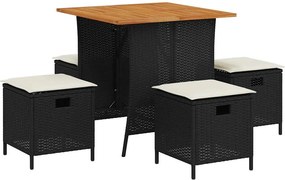vidaXL Set mobilier de grădină cu perne, 5 piese, negru, poliratan