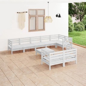 3082930 vidaXL Set mobilier de grădină, 9 piese, alb, lemn masiv de pin