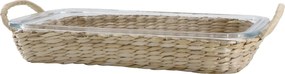 Tavă din sticlă termorezistentă pentru cuptor cu suport din răchită, H5/L39.5/B24.5 cm