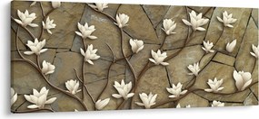 Tablou - Magnolii albe pe zidărie de piatră (120x50 cm)