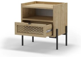 Noptieră în culoare naturală cu rafturi cu aspect de lemn de stejar Inca – Marckeric