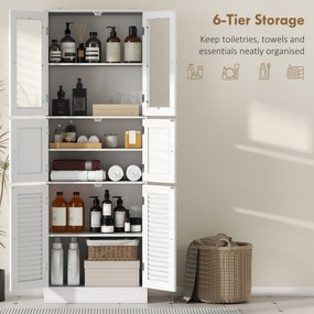 HOMCOM Dulap pentru baie cu 3 compartimente și 2 uși din sticlă și lemn, rafturi reglabile, 60x30x170 cm, alb | Aosom Romania