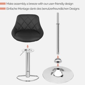 MIADOMODO Scaun de bar 2pcs, fără cotieră, negru