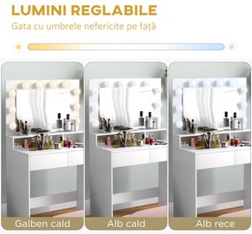 Oglindă LED, Toaletieră cu sertare | Aosom Romania