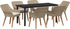 vidaXL Set de masă pentru grădină cu pernă 7 pcs Bej poliratan