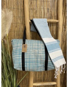 Set elegant geanta de plaja + prosop HAMAM 75 x 150 cm, turcoaz