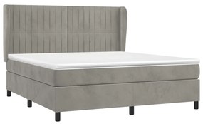 Pat box spring cu saltea, gri deschis, 180x200 cm, catifea Gri deschis, 180 x 200 cm, Benzi verticale