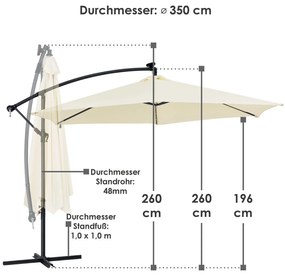 Umbrelã "Brazilia" O cu iluminare cu LED 3,5 m, crem