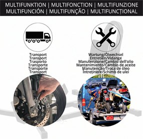 HOMCOM Suport pentru Motocicletă Reglabil pe 3 Nivele, Sistem de Blocare Roți Motocicletă în Metal cu Găuri, 60x55x43 cm, Negru