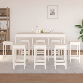 3124718 vidaXL Set mobilier de bar, 9 piese, alb, lemn masiv de pin