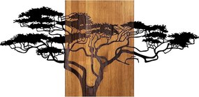Decoratiune perete ACACIA TREE-329, negru/stejar, metal/lemn, 144x3x70