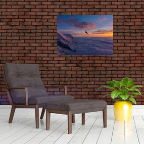 Tablou pe sticlă în apus de soare, Mont Blanc (70x50 cm)