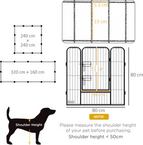 PawHut Gard pentru Câini, Incintă Modulară pentru Câini din 8 Secții pentru Interior și Exterior, 80x100 cm, Negru | Aosom Romania