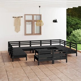 3083453 vidaXL Set mobilier de grădină, 12 piese, negru, lemn masiv de pin