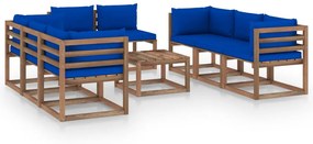 Set mobilier de gradina cu perne albastre, 9 piese Albastru, 4x mijloc + 4x colt + masa, 1