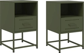 vidaXL Noptiere, 2 buc., verde olive, 36x39x60,5 cm, oțel