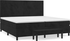 vidaXL Pat box spring cu saltea, negru, 200x200 cm, catifea