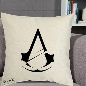 Perna Personalizata Assassin's Creed Minimalist, 40x40 cm, Ecru, Husa Detasabila, Perna Inclusa, BEKZ®