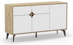 Comodă albă/în culoare naturală joasă cu aspect de lemn de stejar 140x79 cm Nola – Marckeric