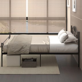 HOMCOM Structura Pat Matrimonial din Otel 160x200cm cu Sipci Integrate, Tetiera si Tablie, Spatiu de Depozitare, Negru | Aosom Romania