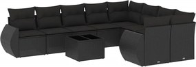 vidaXL Set canapele de grădină cu perne, 10 piese, negru, poliratan