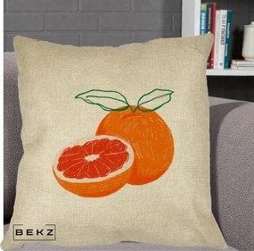 Perna Decorativa Grepfrut Citrus, 40x40 cm, Crem, Husa Detasabila, Perna Inclusa, BEKZ®