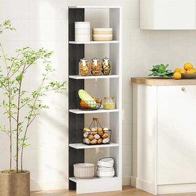 HOMCOM Raft Îngust cu 5 Etajere, Raft Economisitor de Spațiu Modern din Lemn, Bibliotecă pentru Baie, Living, Dormitor, Birou, 45x21x170 cm, Alb și Negru | Aosom Romania