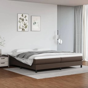 3144282 vidaXL Pat box spring cu saltea, maro, 200x200 cm, piele ecologică