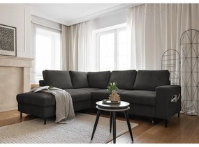 Colțar gri închis extensibil cu tapițerie din catifea reiată (cu colț pe partea stângă ) Lofty Lilly – Miuform