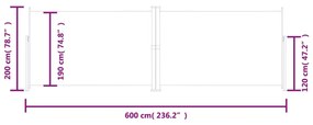 Copertina laterala retractabila, crem, 200x600 cm Crem, 200 x 600 cm