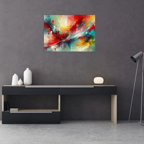 Tablou pe sticlă – Abstracție cu roșu (70x50 cm)