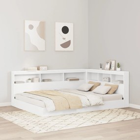 vidaXL Pat bibliotecă cu headboard Alb 160 x 200 cm Lemn compozit