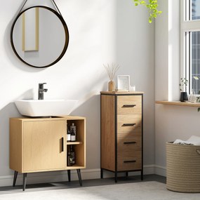 HOMCOM Mobilier sub chiuvetă baie cu ușă cu închidere progresivă și raft reglabil, 60 x 30 x 59,5 cm, stejar | Aosom Romania