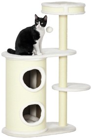 PawHut Copac de zgâriat cu casă pentru zgâriat, 1 pat pentru pisică și jucărie pentru pisică, 59 cm x 35 cm x 100 cm, Crem | Aosom Romania