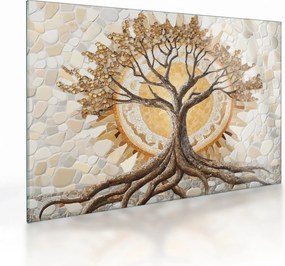 Tablou pe sticlă – Arborele vieții auriu în mozaic (70x50 cm)